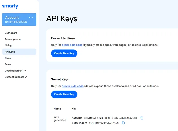 Visit the API Keys page to get Auth ID and Auth Token